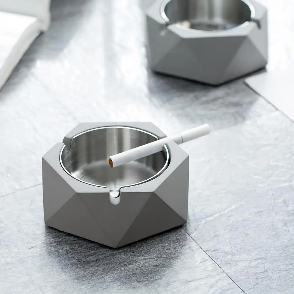 

Nordic industrial style retro cement ashtray creative home living room decoration stainless steel household geometric ashtray