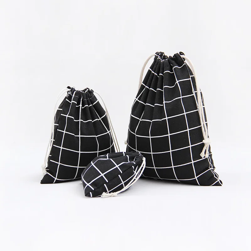 

hao jia xi Fresh Storage Bag Cotton Linen Plaid Cloth Bag Drawstring Top Drawstring Tea Leaf Gift