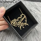 Женское Ожерелье из нержавеющей стали VishowCo, золотое ожерелье-чокер с подвеской в виде РОЗОВОГО СЕРДЦА, ожерелье с табличкой для подарка