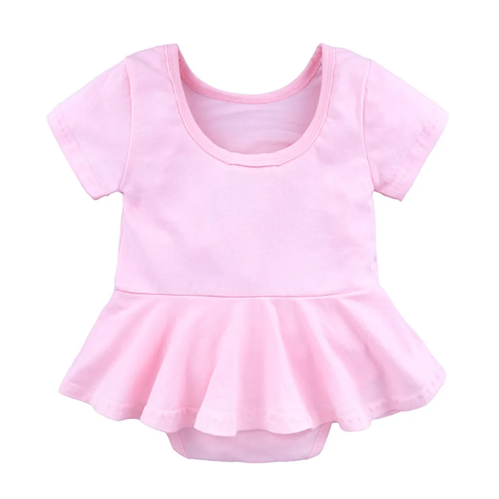 Детская одежда модное платье для малышей однотонное с круглым воротником и