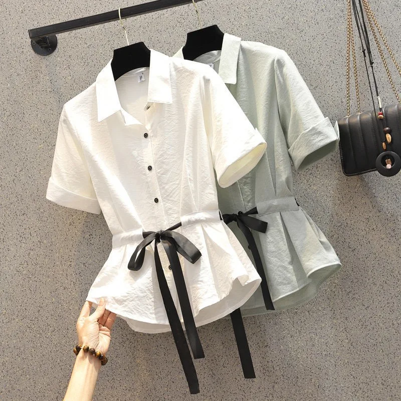 

Рубашка женская с коротким рукавом, модная свободная Длинная сорочка из хлопка и льна, однобортная, 4xl, на лето