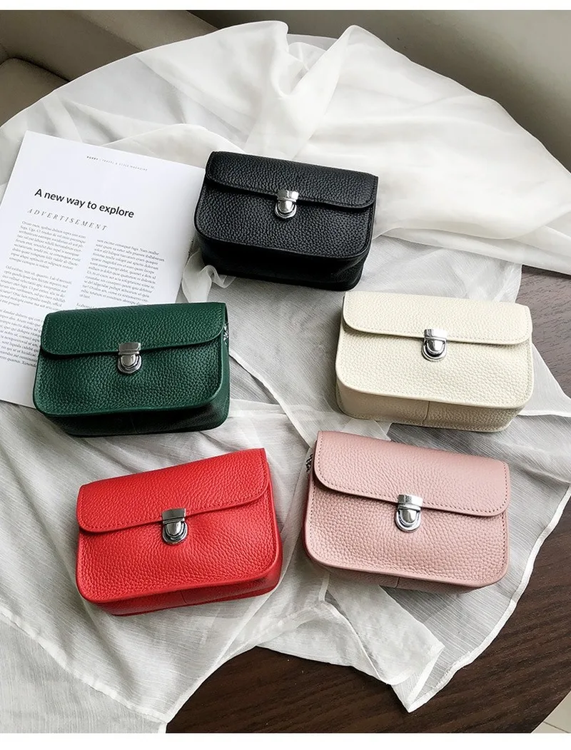 

New head leather chain small square bag women's Mini chain small bag leather women's bag women's one shoulder slant span bag