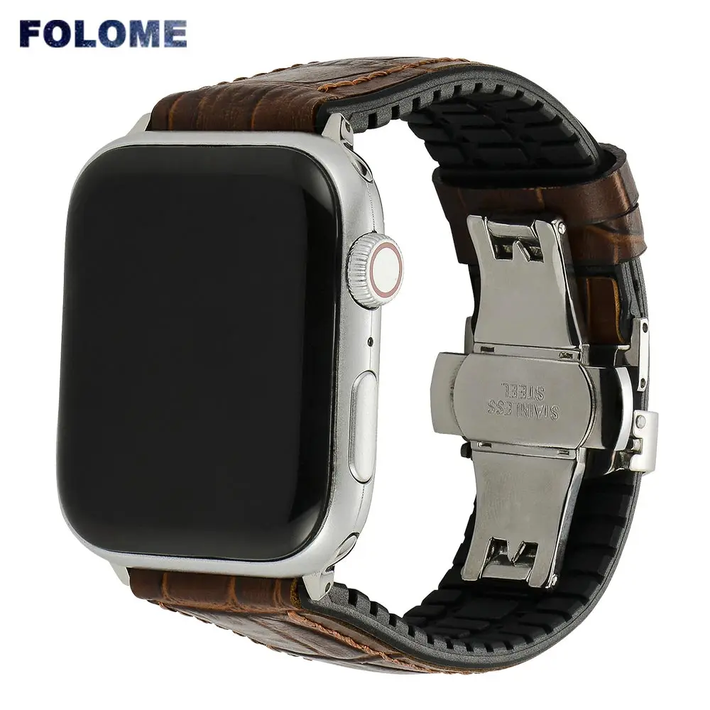 Коричневый/черный браслет с пряжкой бабочкой для Apple Watch Band 44/40 мм 42/38 классический