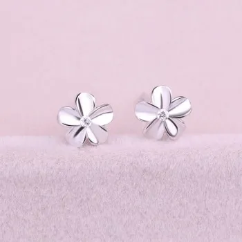 

925 Silver Earrings Temperament Simple Personality Flower Leaves Earrings with Petals Silver Needle Fresh Earrings FSE006XHVQC