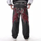 Джинсы мужские с вышивкой, Модные свободные брюки из денима, стиль рэп, хип-хоп, стиль флэш, 30-46