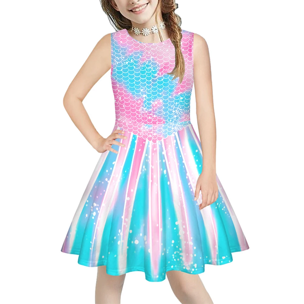 

Girls' Dresses Cotton Sleeveless Fish Scales Comfortable Children'S Clothing Mermaid Girls 2021 Summer Dress Girl Clothing New