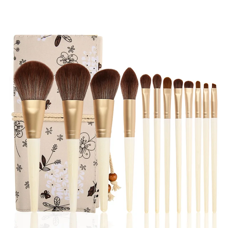 

New Cosmetics Set of 12 Pearlescent White Makeup Brushes Eyeshadow Palette False Eyelashes Lip Gloss Female Makeup Tools