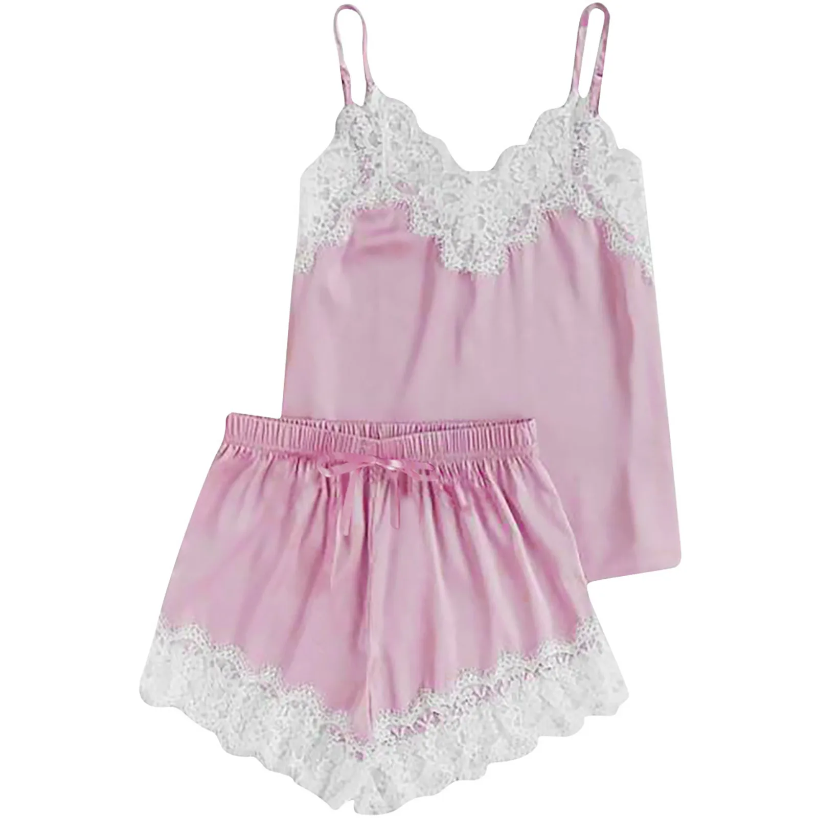 Для женщин пижамы без рукавов на лямках с Cami Top и белые кружевные пижамные