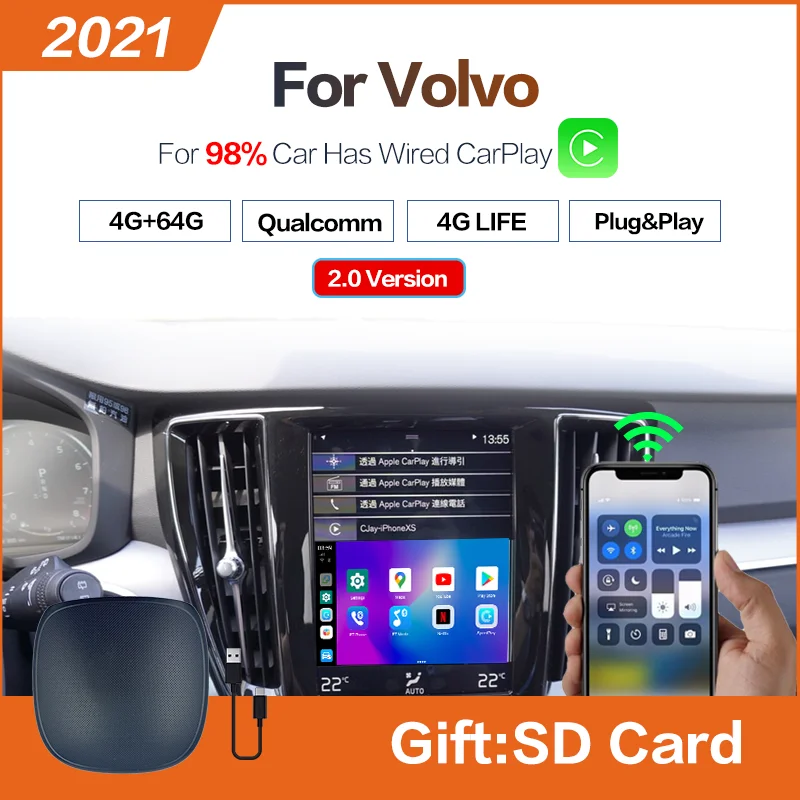 

Carplay Ai Box Mini Android Box 4+64G Applepie MINI Carplay Wireless Android Auto For Volvo Wireless Mirror link Multimedia Play