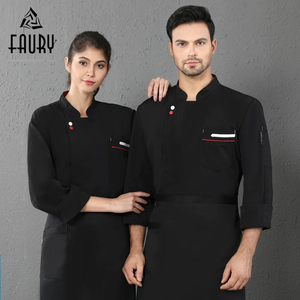 

Chef Uniform Two Buckle Long Sleeve Cooking Jacket Kitchen Restaurant Unisex Men Women Hotel Cafe Barber Shop Waiter Work Wear