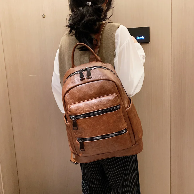 Double Zipper Pu Leather Women Backpack Multifunction Travel Rucksack Female Anti-theft Shoulder Bag Mochila Gris Mujer | Багаж и сумки