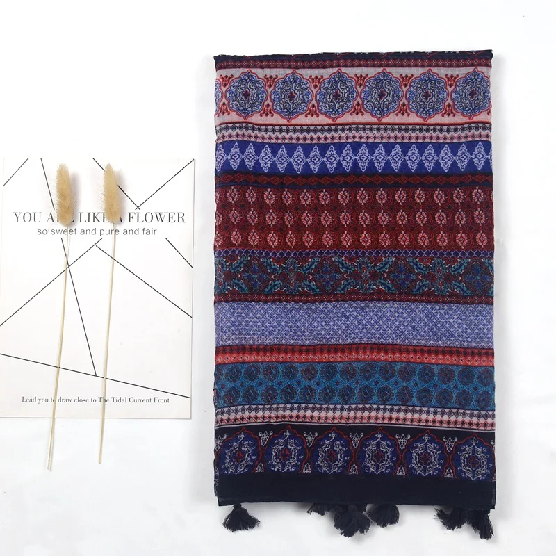 Новинка 2021 шарф с кисточками и геометрическим принтом длинные мягкие пляжные