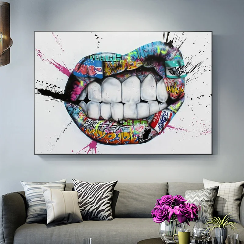 

Inspiration Lips Graffitti Art Canvas Painting Street Kiss Posters And Prints Wall Art Pictures For Living Room Decoration