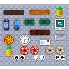 Печатная плитка, строительные блоки, аксессуары для города, детали кубики MOC, компьютер, телефон, часы, пицца, гриб, деньги, доллар, сделай сам, игрушки для дома