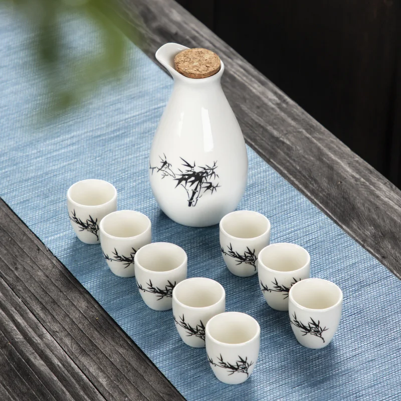 

Retro Cup Bar Sets Creative Ceramic Chinese Style Rice Wine Brewing Liquor Bar Sets Dispenser Decantador Vino Barware DG50BS