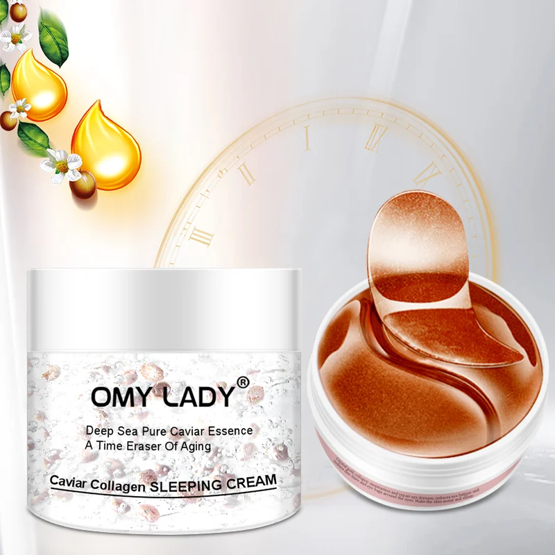 

Omy LADY Caviar Collagen Sleeping Cream Moisturizing Hydrating Anti-wrinkle Facial care With Crystal eye Gel Mask 60PCS/30Pair