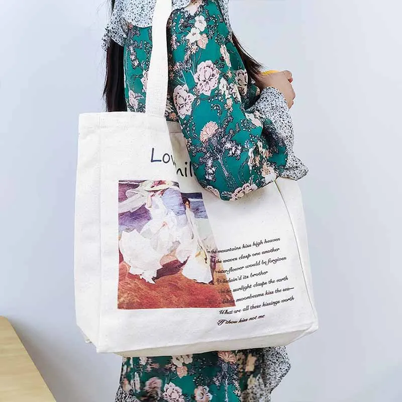 2020 Women Canvas Big Shoulder Bag Daily Large Shopping Bags Art Oil Painting Book Cotton Cloth Eco Handbag Tote Shopper |