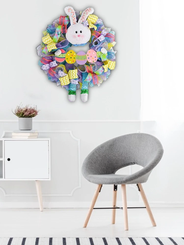 

Easter Theme Wreath Front Door Bunny Wreath Wall Decor Decoration Easter Plush Toy Doll Holiday Decoration