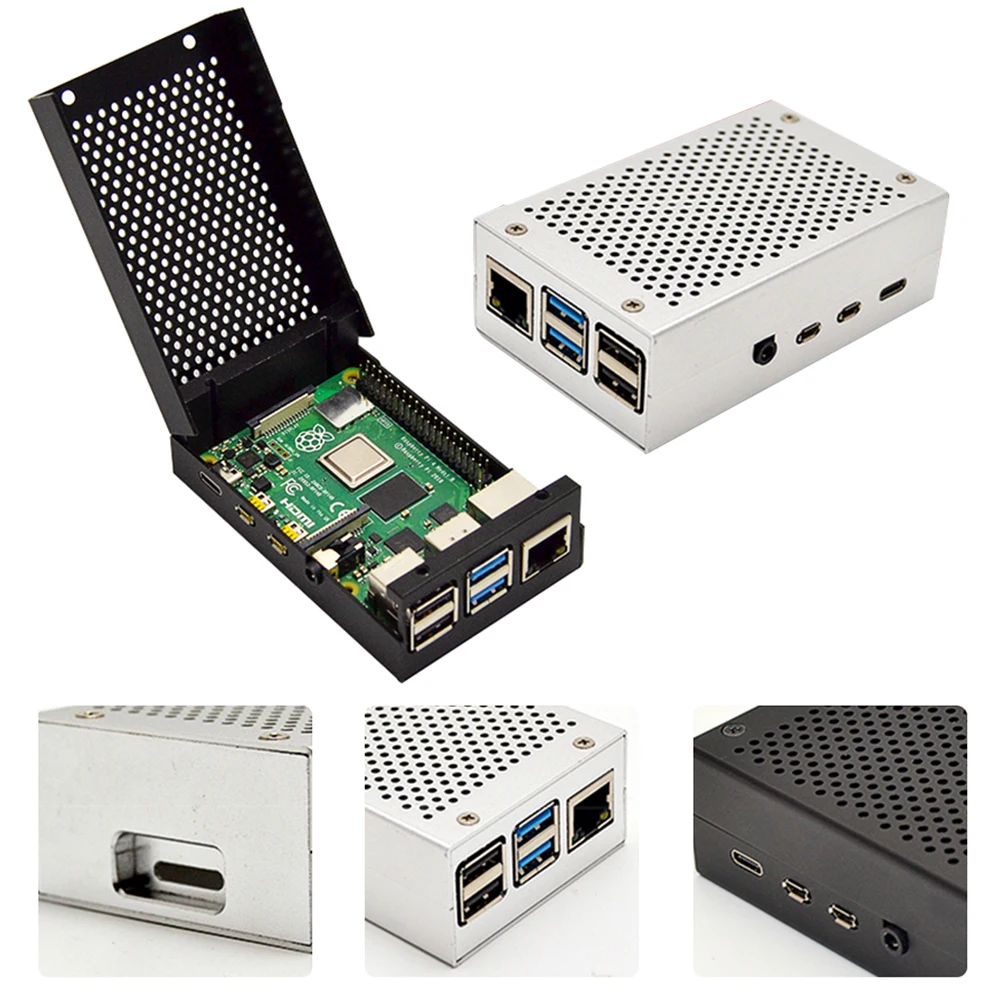 Чехол для Raspberry pi 4B алюминиевый сплав металл с 3 шт. радиатор охлаждающий комплект