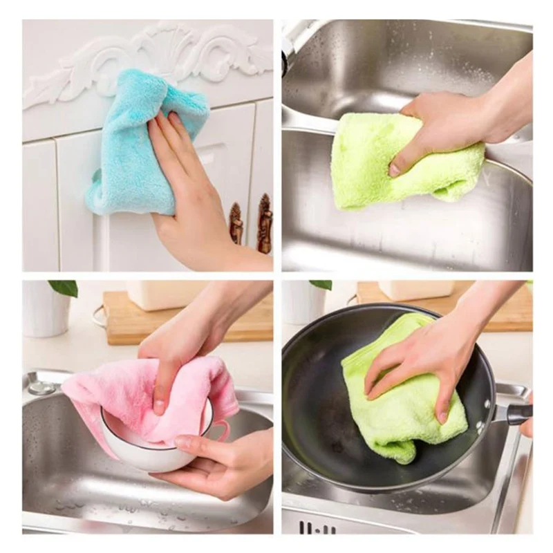 

35*23cm Kitchen Hanging Coral Towel Super Absorbent Soft Hand Towel Kitchen Bathroom Hanging Cleaning Cloth