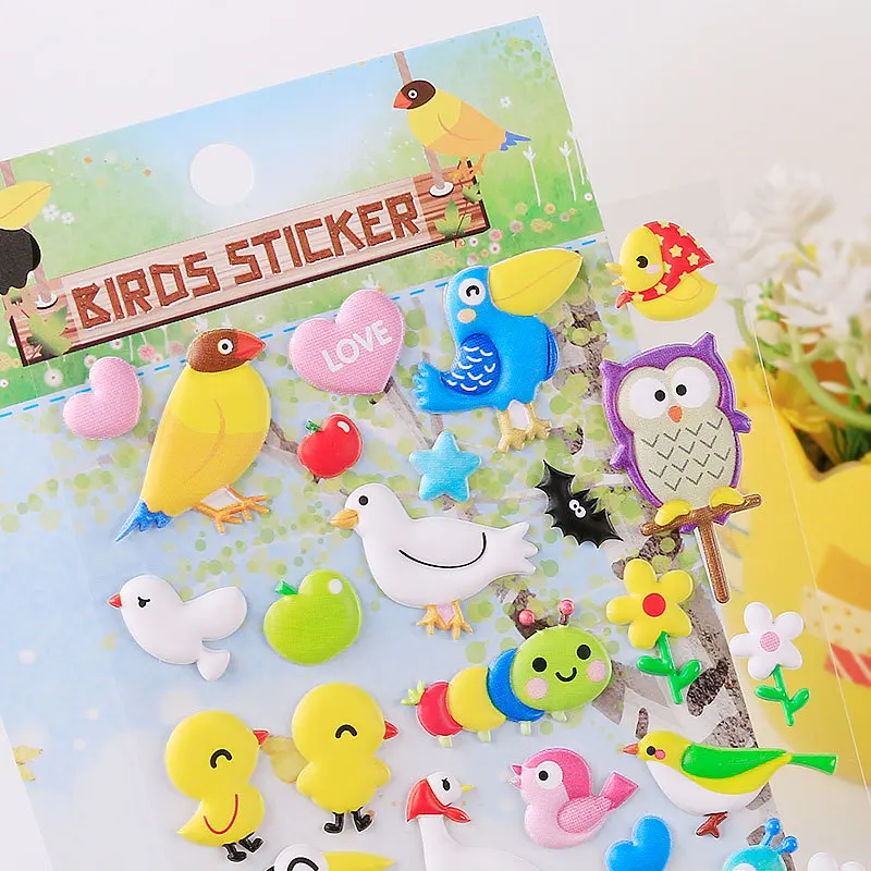 

4 Sheets Thickened Soft Sponge Bird Zoo Sticker for School Kids Child Toy Gifts on Fridge Laptop Pencil Case Decoration Stickers