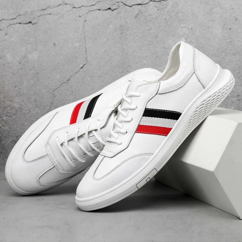 

FIXSYS Fashion Summer White Shoes High Quality Man Casual Shoes Leather Sneakers Striped Design Sport Shoes Man Skateboad Shoes
