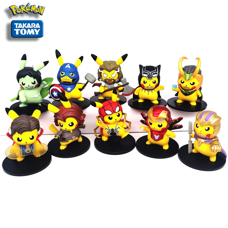 

one piece 10cm Pokemon Pikachu Cosplay Spiderman Iron Man Thor Captain America Hulk Model Cartoon Toy Children Christmas Gift