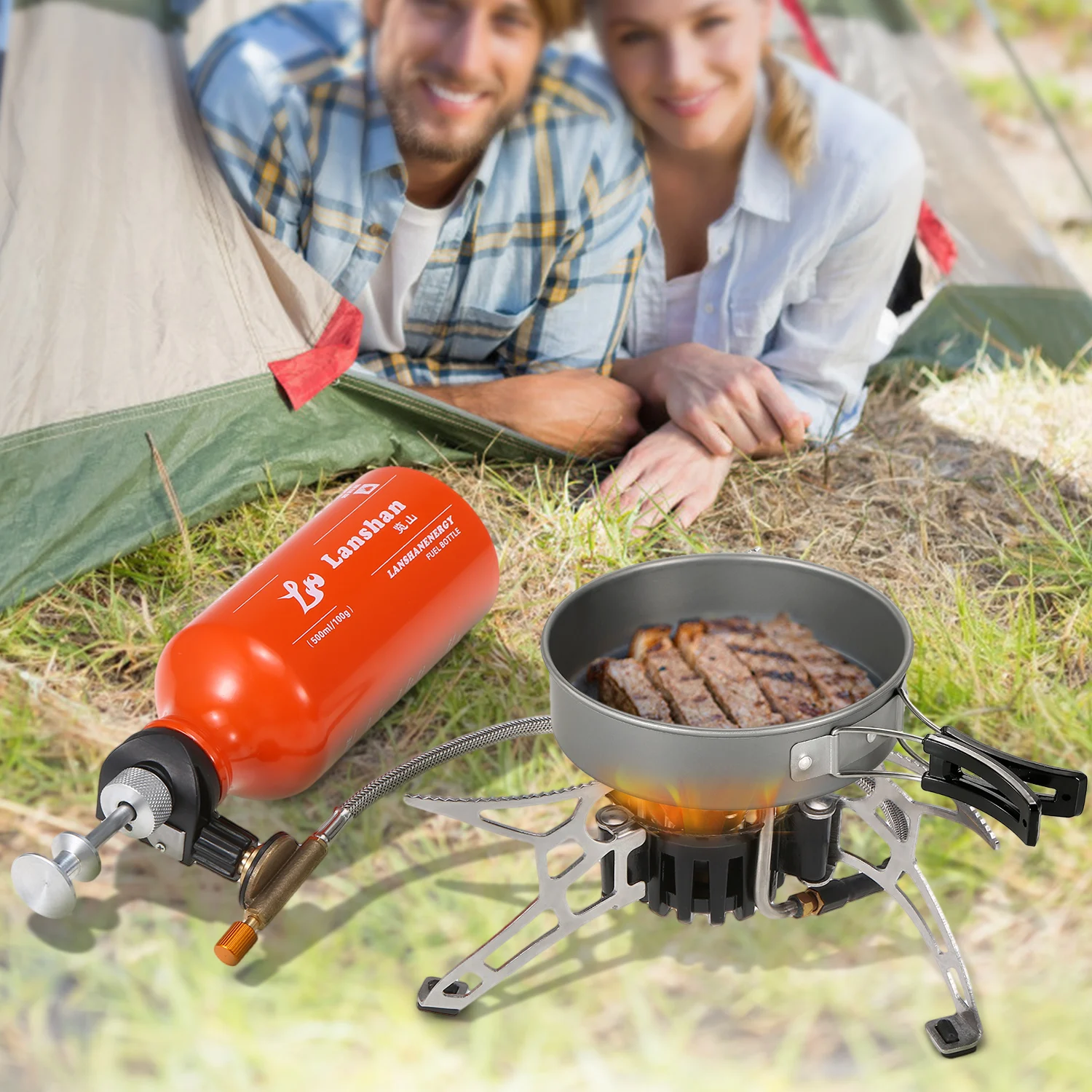 

Outdoor Camping Multi Fuel Oil Stove Set Cookware with 500ml Gasoline Fuel Bottle Diesel Alcohol Nozzle and Pump