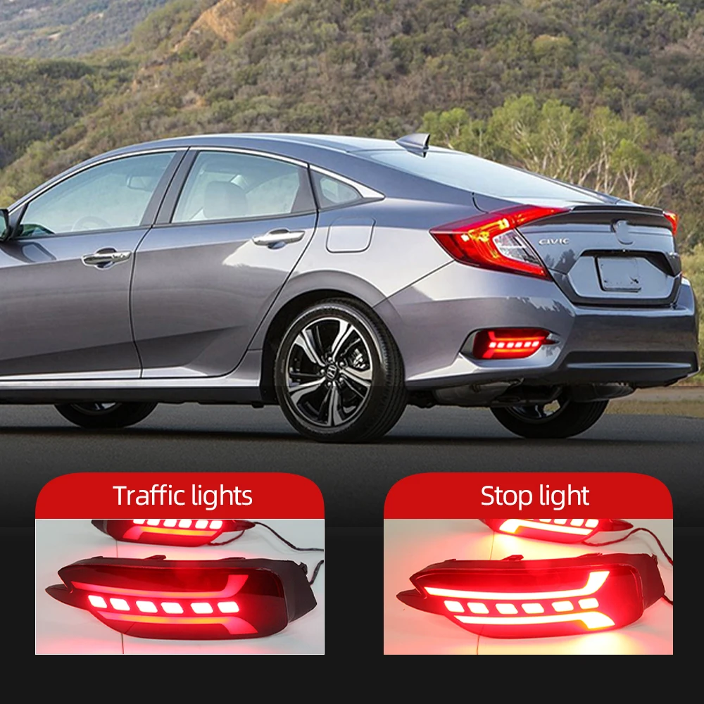 2 шт. Автомобильные светодиодные лампы для бампера Honda Civic 2016 2017 2018|warning light|brake lightcar
