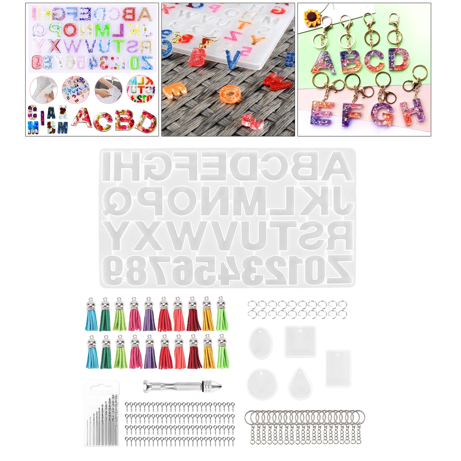Alphabet Number Silicone Mould Resin Keychain Casting Molds Kit DIY Crafts