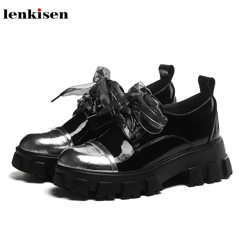 Lenkisen/красивая Европейская Обувь На Шнуровке из натуральной кожи с круглым носком