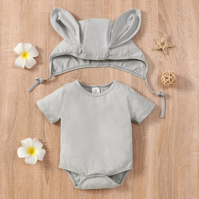

Summer Cotton Newborn Baby Clothes Breathable Solid Short Sleeve Baby Rompers+cute Hat Baby Girl Romper Baby Boy Clothes 0-18M