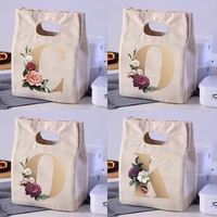 letter flower print portable lunch bag thermal insulated bento box tote office picnic school food cooler storage pouch handbag