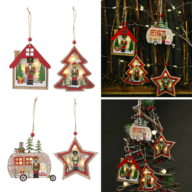 Деревянный светодиодный светильник грецкий орех солдат звезда сердце круглая