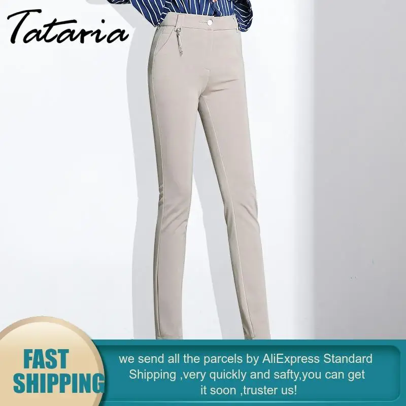 Брюки Tataria женские с завышенной талией черные штаны для мам полной длины узкие