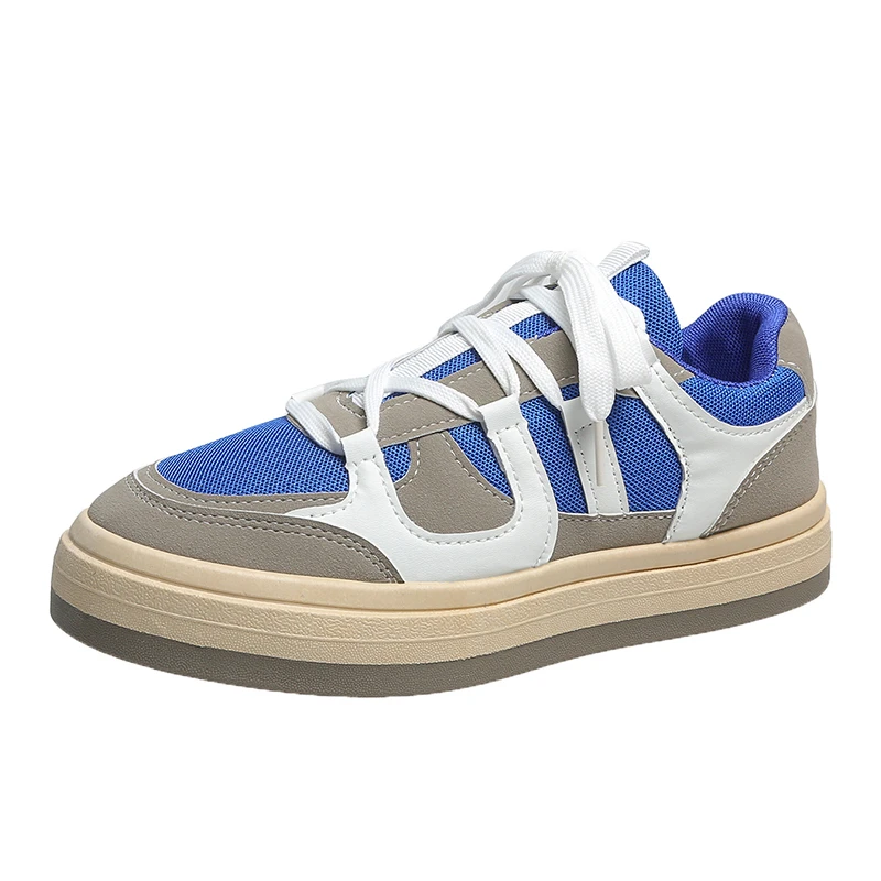 

Fashion Running Shoes Women Round Toe Lace Up Travel Sneakers Woman 2022 Spring New Platform Shoe Womens PU Leather Flat Sneaker