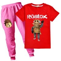 2021 baby girls clothes sets for 2 16y short sleeve robloxing t shirts tops pants kids boy suits teenagers tracksuits