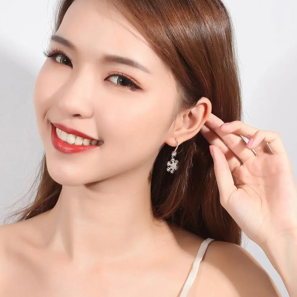 Женские Висячие серьги с кристаллами снежинки модные серебряные 925 пробы для