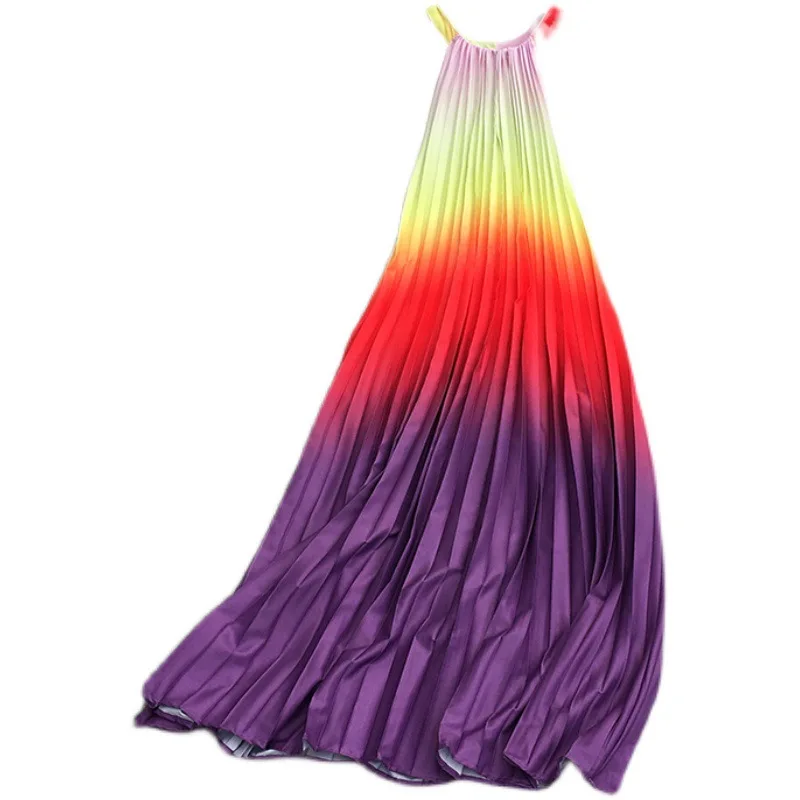 

Multicolor Gradient Print Long Maxi Dress Women sleeveless Draped Holiday Boho A-line Beach Dress Summer