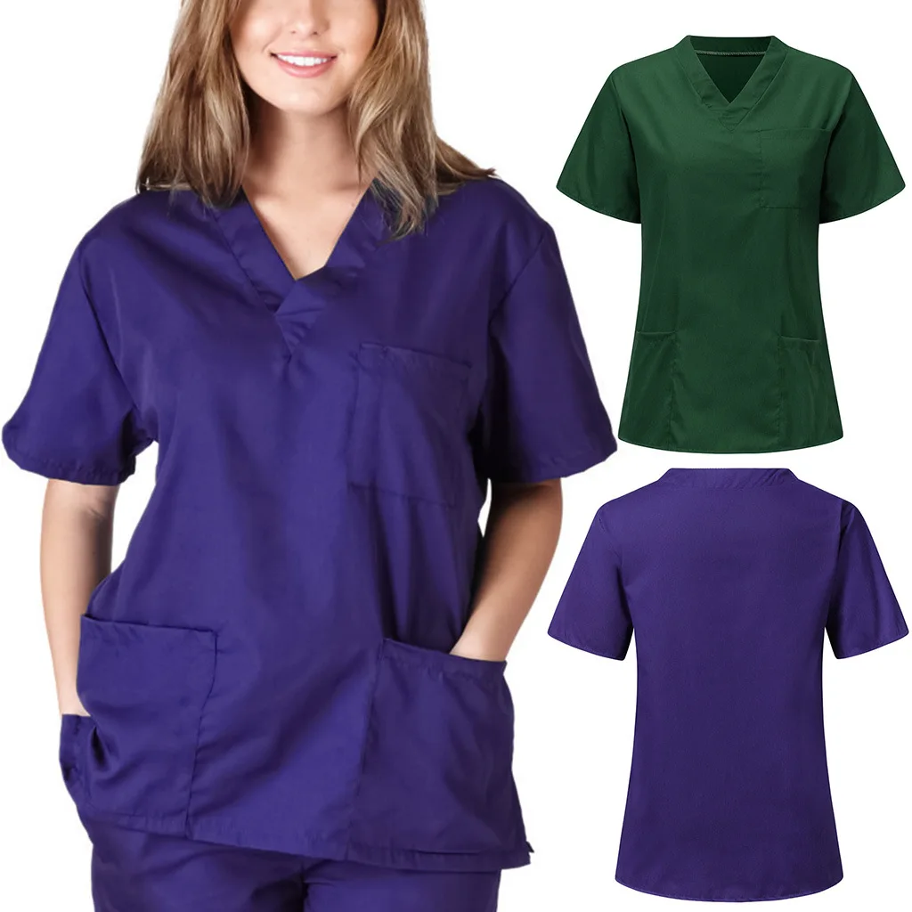 

Men & Women Health Workers Workwear Short Sleeve Laboratory suit work sets V-neck Tops+Pants Nursing Working Uniform Set Suit