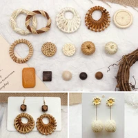 literary retro wooden rattan material ring square wooden beads ball chicken wing wood diy earrings accessories