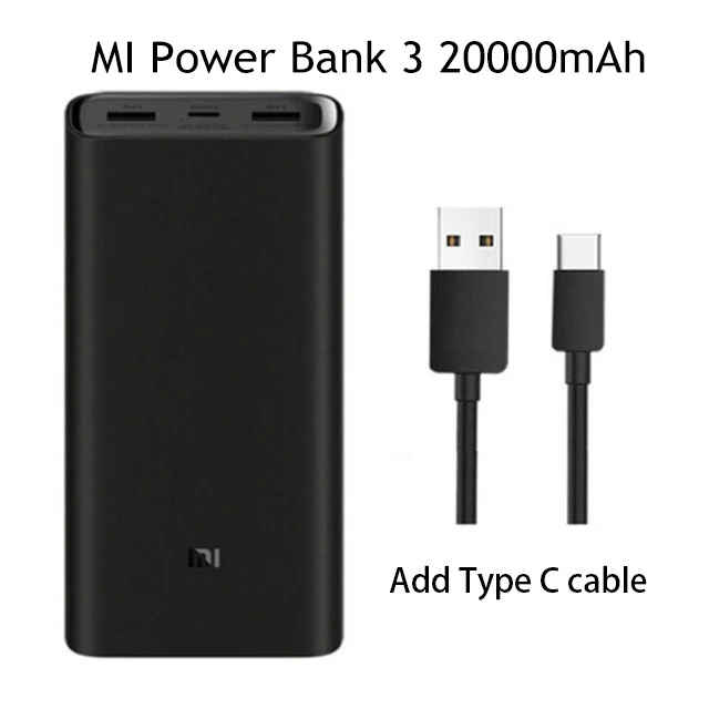 add Type C cable Xiaomi mi внешний аккумулятор 3, 20000 мА/ч, быстрое зарядное устройство, внешний аккумулятор, 3 порта, выход PD Xiao mi, 20000 мА/ч, внешний аккумулятор - Цвет: add Type C cable