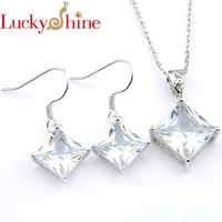 luckyshine 2pcs 1 set classic square white crystal cubic zircon married valentines day silvers pendants earrings for