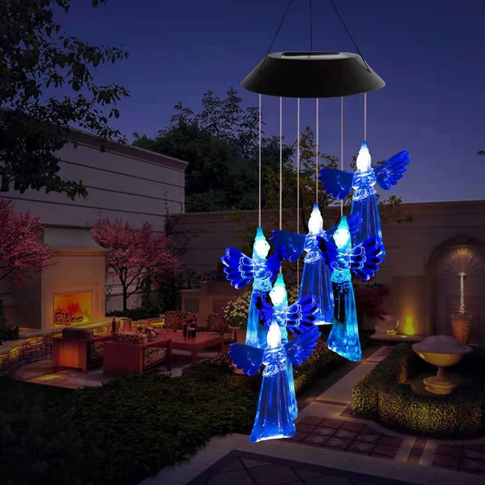

Outdoor Garden Solar Powered Wind Chime Lamp Clear Lawn Festival Yard Landscaping Color Changing Decorative Waterproof Hanging