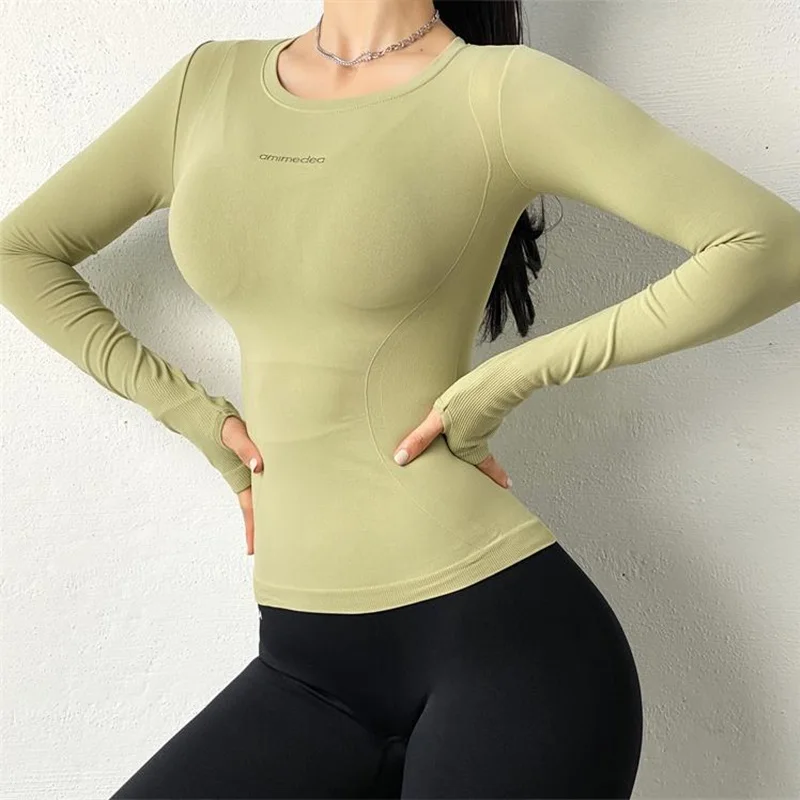 Camicia da Yoga solida in tinta unita camicia da donna a maniche lunghe camicetta da donna Sexy sport da palestra maglietta da corsa inverno autunno Fitness abbigliamento sportivo
