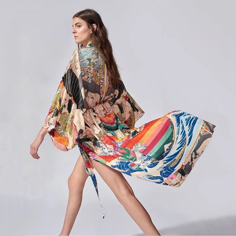 

Beach blouse quick-drying material Japanese kimono vacation bikini sunscreen shirt pajamas home service
