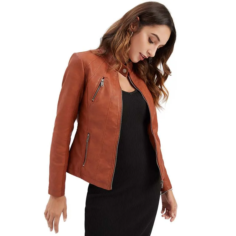 Pu Faux Leather Jacket Women Autumn Long Sleeve Fashion Zipper Slim Motor Oversize Jacket Biker Leather Coats Outerwear Street