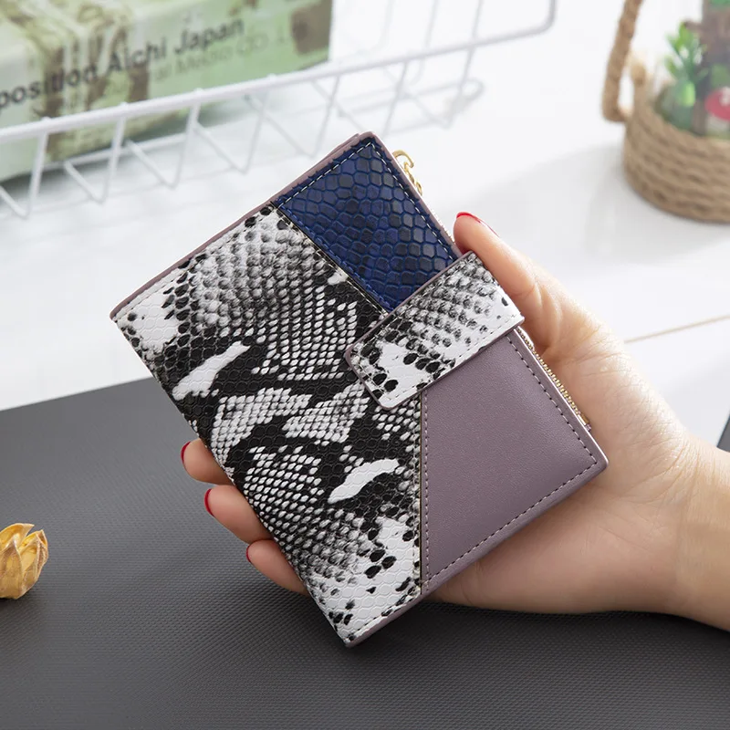 Женский короткий кошелек, модный кошелек из змеиной кожи, Женский Футляр для карт, Дамский складной кошелек, кошелек для монет, бумажник женский - Цвет: W023- Purple