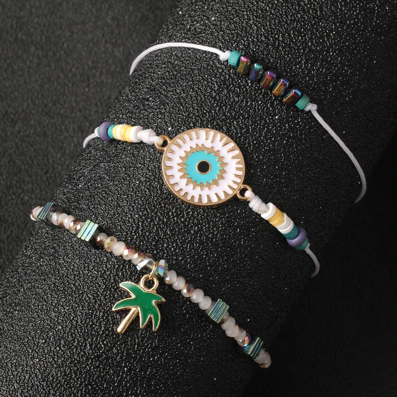 

3pcs/set Ladies Bracelet Set Gemstone Shell Crystal Multi-layer Bracelet Charm Ladies Gold Jewelry Gift