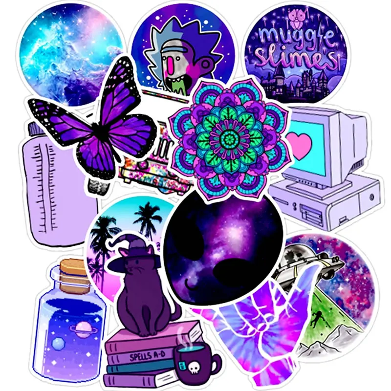 Водонепроницаемый мультфильм Фиолетовый наклейки чемодан для скейтборда гитара